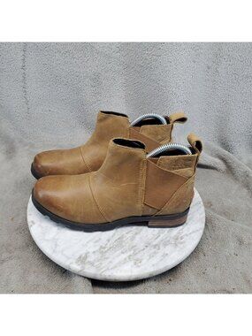 Sorel Shoes Womens Size 6.5 Emelie Brown Leather Textile Chelsea Boots